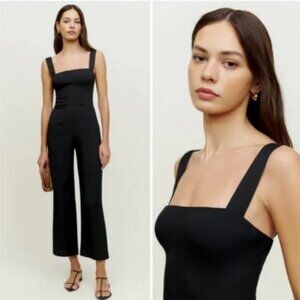 Reformation Alva Jumpsuit Tank Top Wide Leg Crepe Black Size 0 Women's NWT